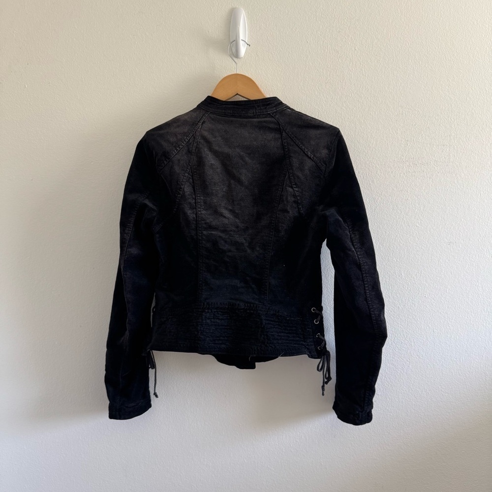 Free People Black Lacey Corset Velvet Lace Up Moto Jacket size Small - Picture 6 of 9